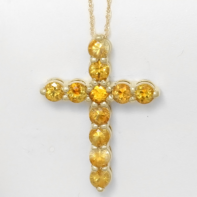 Golden Montana Sapphire 14kt Gold Cross Pendant